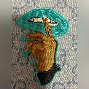 Teal and Gold lips Embroidered Iron On Patch